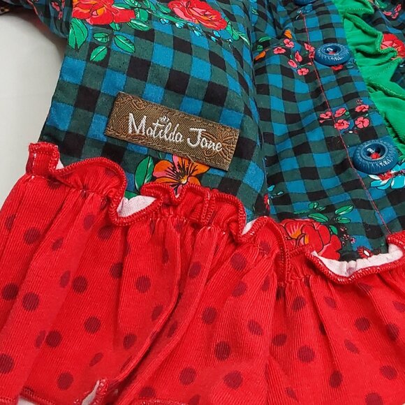 MATILDA JANE 'BOUGHS OF HOLLY' TUNIC BUTTON BACK PLAID RUFFLE LACE TOP - Picture 7 of 16